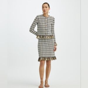 □$5,690 NEW OSCAR DE LA RENTA SOFT TWEED FRIDGE JACKET SKIRT SUIT US XL